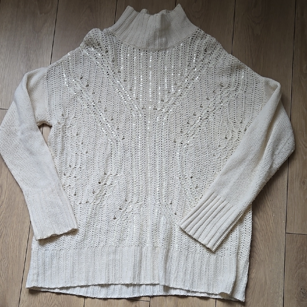 FREE PEOPLE SEQUINED WOOL BLEND TURTLENECK SWEATER TUNIC SIZE L